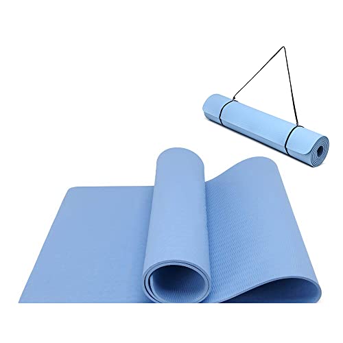 Yogamatte rutschfest und umweltfreundliche TPE Sportmatte mit Tragegurt Gymnastikmatte für Pilates, Workout Fitnessmatte 183 x 61 x 0.6 cm (Blau)