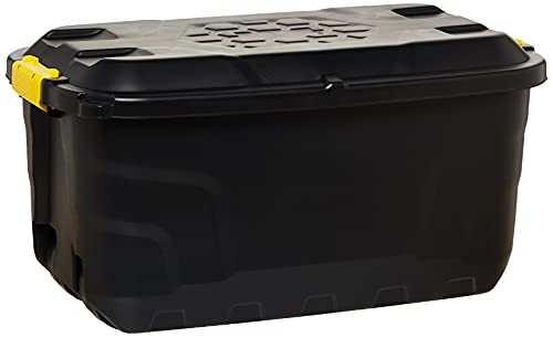 Strata Robuste Aufbewahrungsbox mit Rollen, 75 L, Schwarz, 77 x 42 x 40 cm