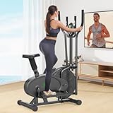 Crosstrainer, 2 in 1 Crosstrainer & Heimtrainer mit Sitz, LCD Monitor, Einstellbarer Widerstand, Anti-Rutsch-Pedal, Elliptische Übung Stepper Fitness Cardio Workout Maschine für Zuhause